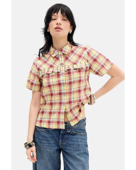 Damson Madder Blue Tomboy Celery Check Shirt Uk 8 At Urban Outfitters