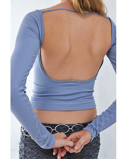 Urban Outfitters Blue Uo Alicia Long Sleeve Backless Top