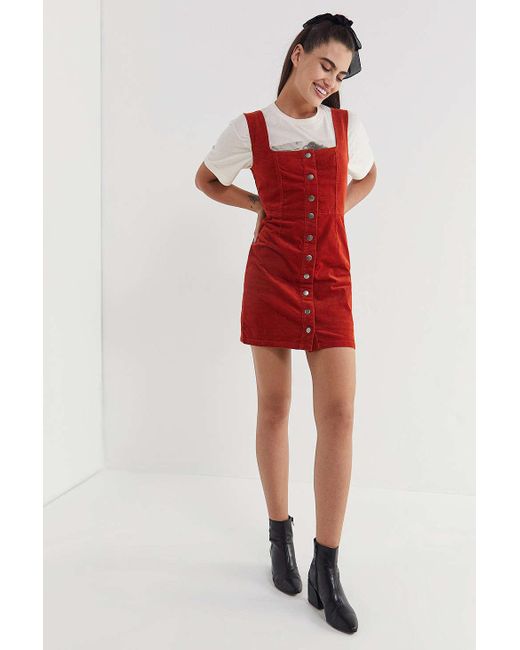 Urban Outfitters Uo Corduroy Button-down Mini Dress in Red | Lyst