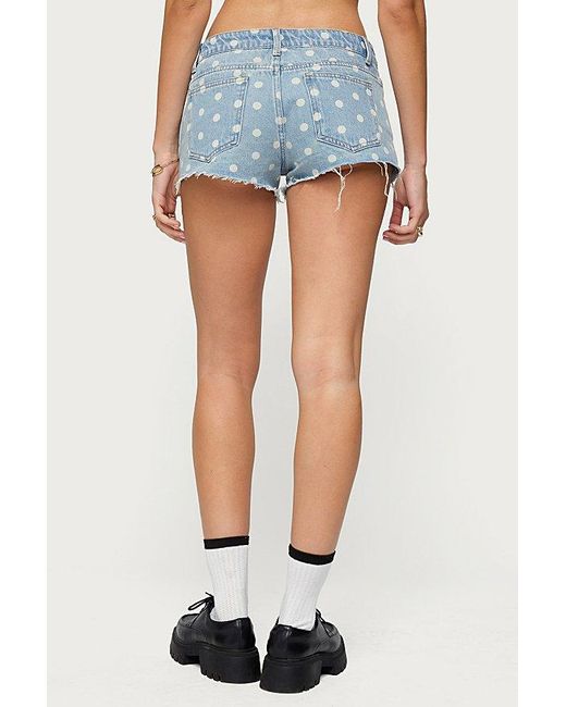 Edikted Blue Josie Polka Dot Denim Shorts