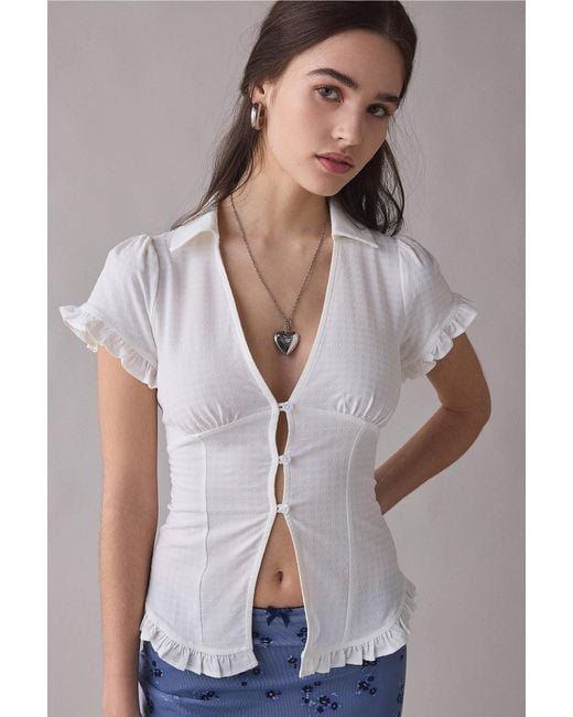Kimchi Blue White Rebecca Button-down Blouse