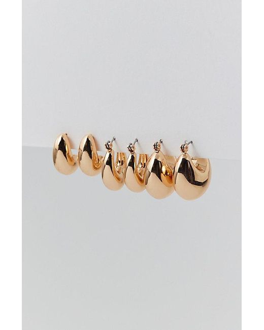 Urban Outfitters Metallic Puffy Tapered Hoop Earring Set