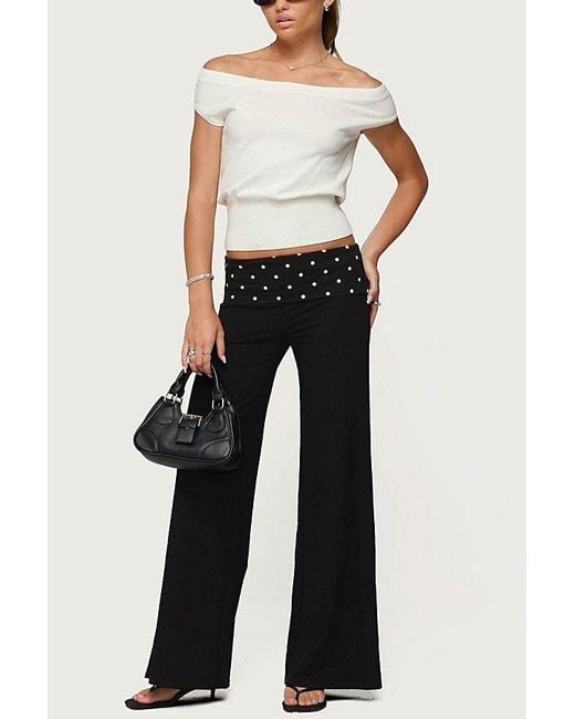 Edikted Black Reeva Polka Dot Fold Over Pants