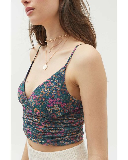 Urban Outfitters Multicolor Uo Moonbeam Ruched Mesh Plunging Cami