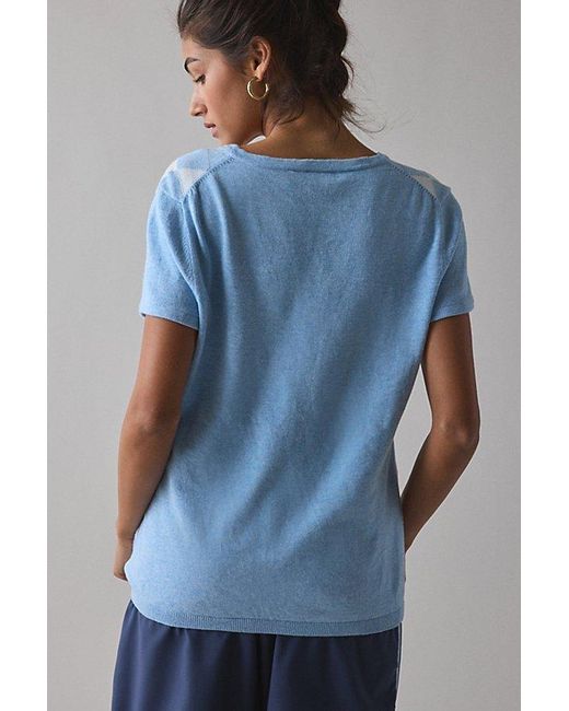 Vintage & ReMADE by UO Blue Remade By Uo Short Sleeve Argyle Sweater