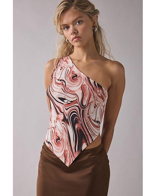 Vintage & ReMADE by UO Red Remade By Uo Remnants Swirl Asymmetric One Shoulder Top
