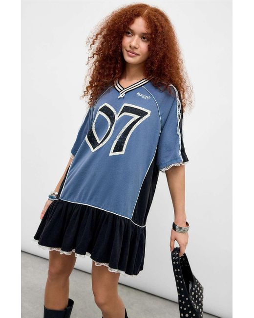 The Ragged Priest Blue Varsity Drain T-shirt Dress Xs At Urban Outfitters