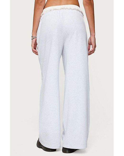 Edikted White Tamia Peekaboo Ruffle Lace Sweatpants
