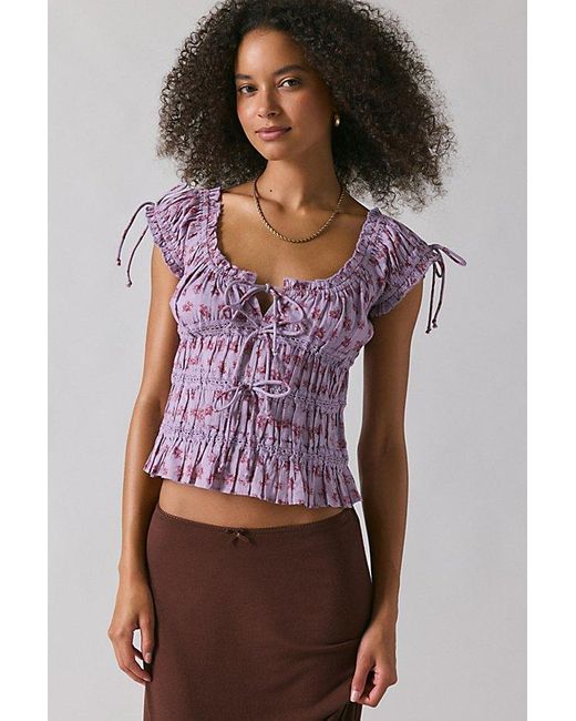 Kimchi Blue Brown Remi Tie-Front Cropped Blouse