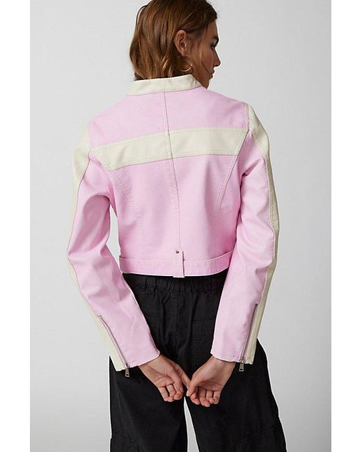 Urban Outfitters Pink Uo Jordan Faux Leather Moto Jacket