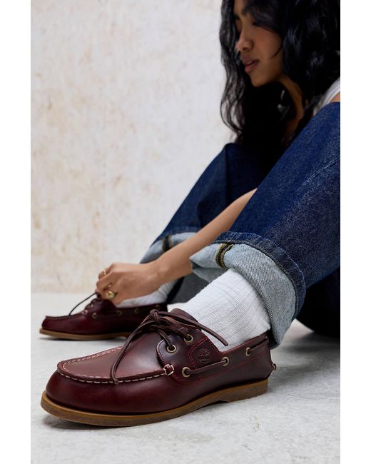 Timberland Blue Burgundy 2-eye Boat Shoes Uk 5 At Urban Outfitters