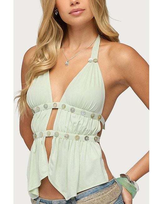 Edikted Green Izora Button Split Front Top