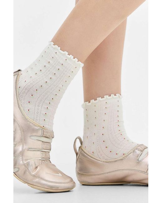 Out From Under White Printed Lettece-edge Socks