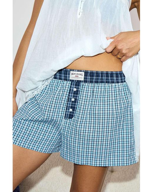 BDG Blue Contrast Check Boxer Shorts