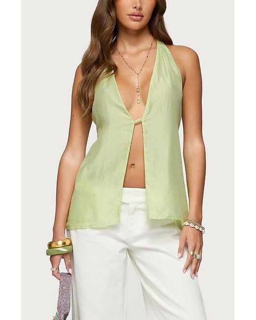 Edikted Green Silky Look Split Front Halter Top