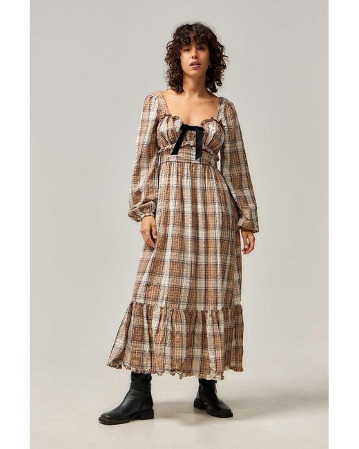 Kimchi Blue Natural Wanda Check Midi Dress