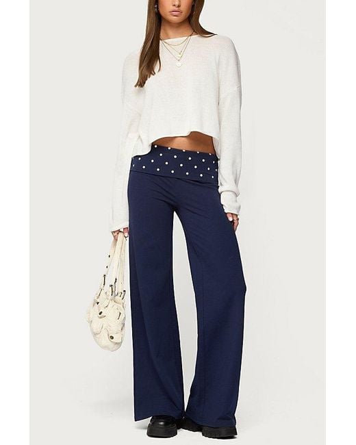 Edikted Blue Reeva Polka Dot Fold Over Pants