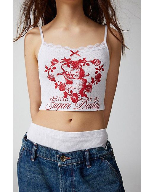 Urban Outfitters Red Pointelle Lace-Trim Graphic Cami