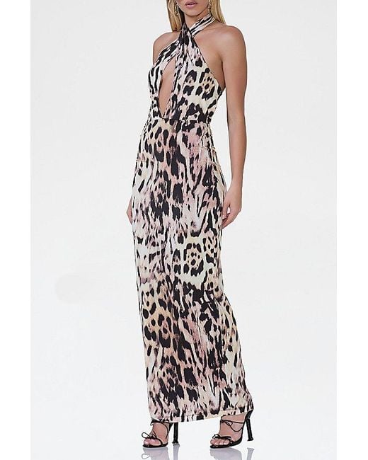 AFRM White Genie Leopard Print Jersey Knit Halter Tie Maxi Dress