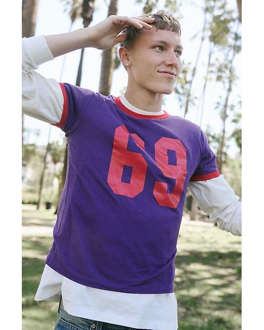 BDG Purple Varsity Graphic Slim Fit Ringer Tee for men