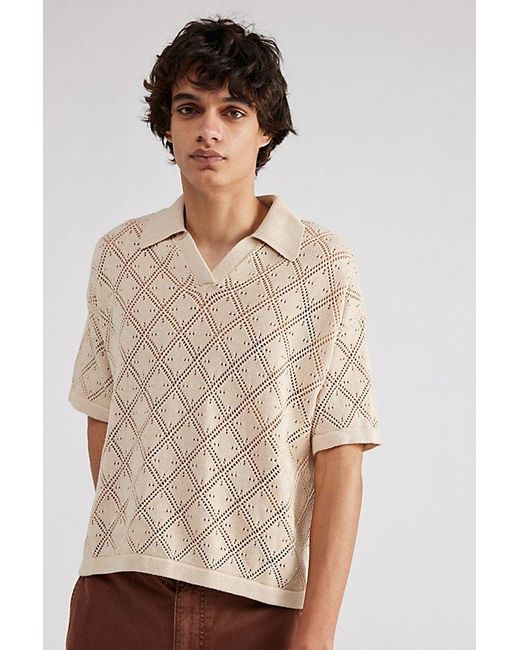 Urban Outfitters Natural Uo Pointelle Knit Polo Shirt Top for men