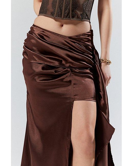 House Of Sunny Brown Cascade Asymmetrical Midi Skirt