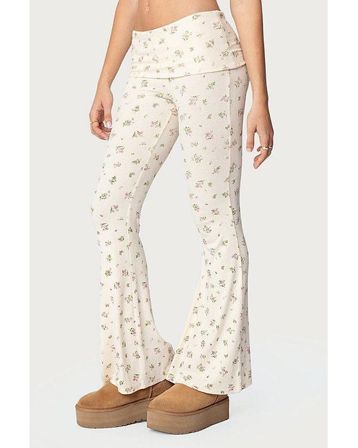 Edikted Natural Bloom Baby Fold Over Flared Leggings Pant