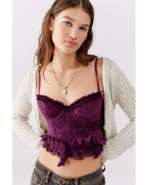 Out From Under Purple Wonderland Lace Ruffle Corset