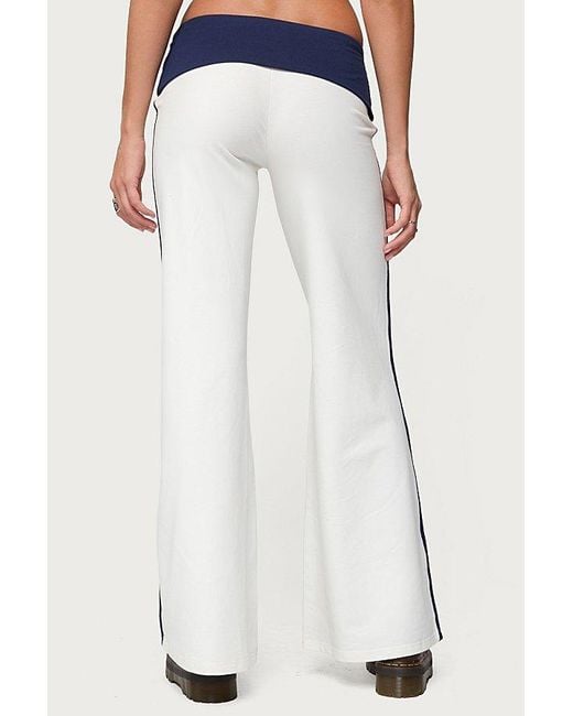 Edikted Blue 8 Contrast Fold Over Wide Leg Pants