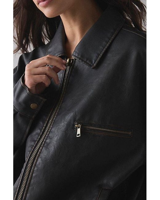 BDG Blue Billie Faux Leather Oversized Bomber Jacket
