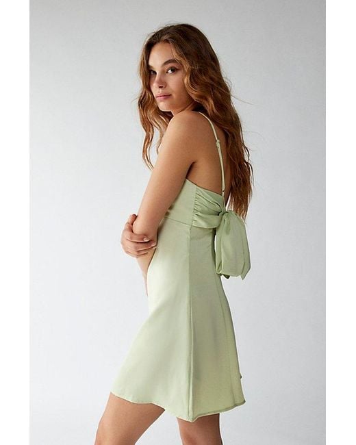 Urban Outfitters Green Uo Bella Bow-Back Satin Mini Dress