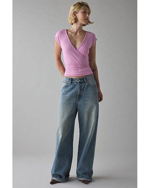 Vintage & ReMADE by UO Pink Remade By Uo Remnant Wrap Short Sleeve Knit Top