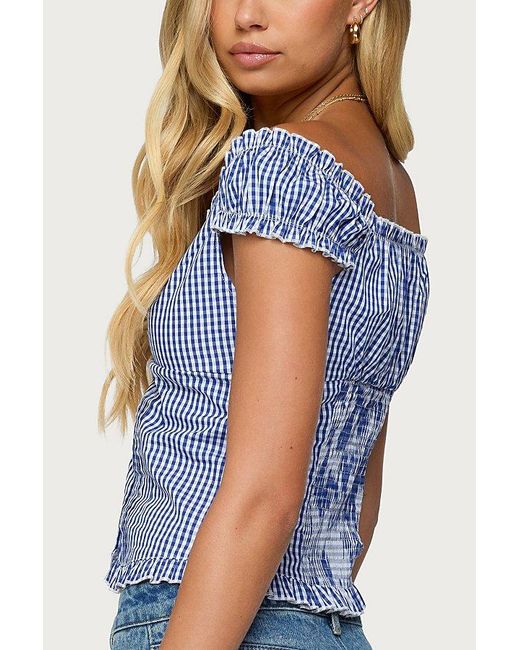Edikted Blue Dorothie Gingham Button Up Top