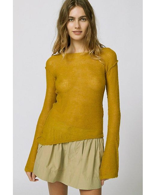 Urban Outfitters Yellow Uo Santiago Semi-Sheer Asymmetrical Sweater