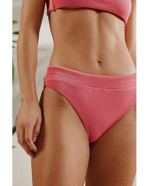 Out From Under Red Kelly Ribbed High-Cut Bikini Bottom