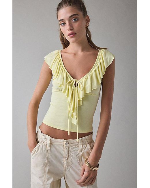 Kimchi Blue Yellow Jada Ruffle Scoop Neck Jersey Knit Top
