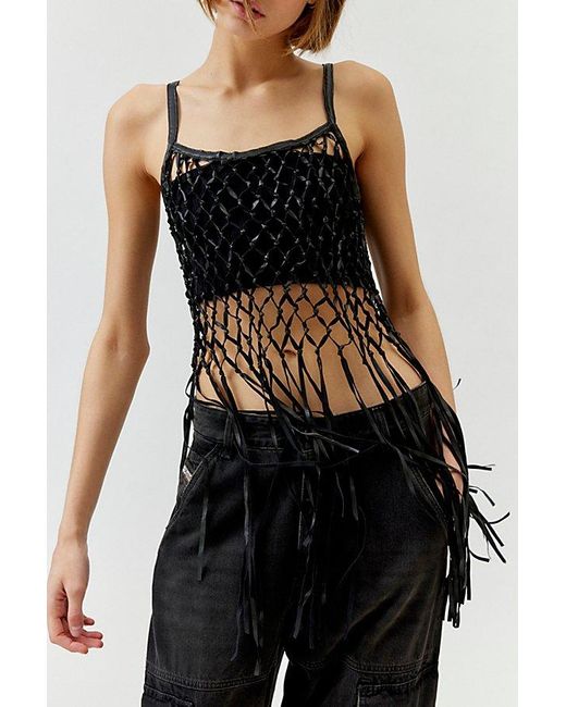 Urban Outfitters Black Willa Leather Fringe Top