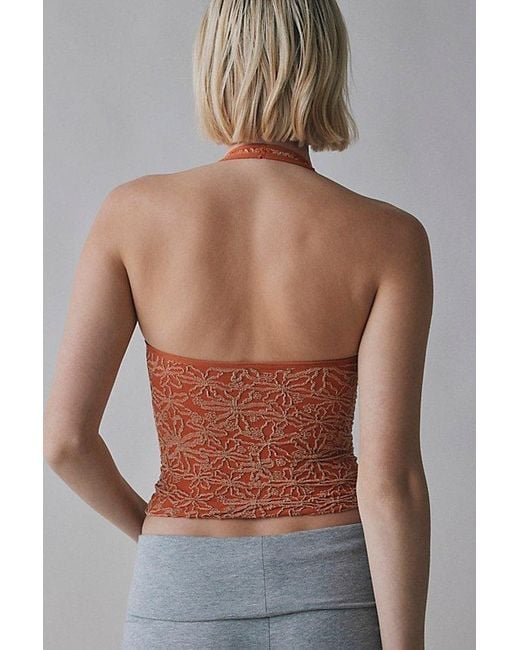 Out From Under Gray Floral Seamless Keyhole Cutout Halter Top