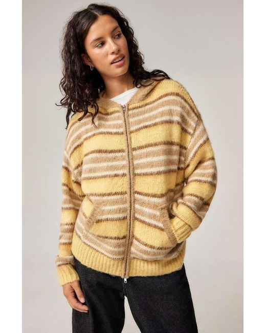BDG Natural Stripe Brushed Knit Zip-up Hoodie