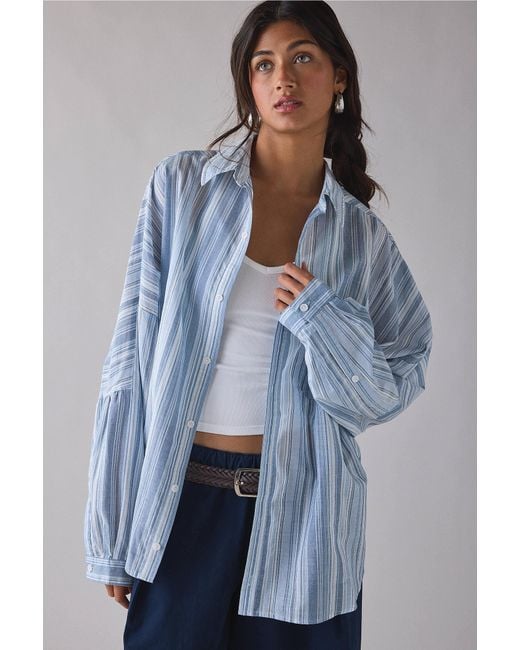 BDG Blue Alex Breezy Stripe Shirt