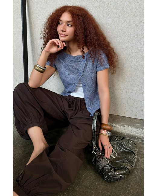 BDG Multicolor Rue Slash Neck Asymmetric Button Knit Top