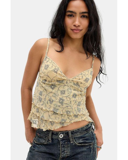 Motel Yellow Merida Flocked Ruffle Cami