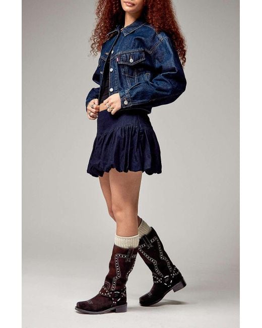 Urban Outfitters Blue Uo Austin Studded Suede Knee High Boots