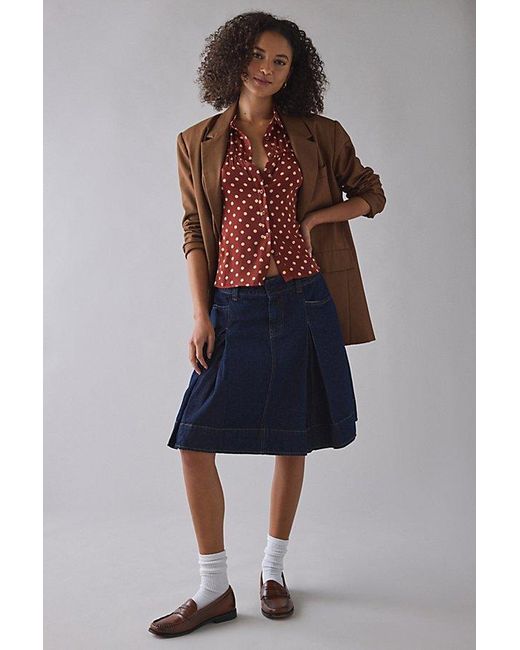 Motel Red Ulsan Polka Dot Puff Sleeve Button-Down Blouse