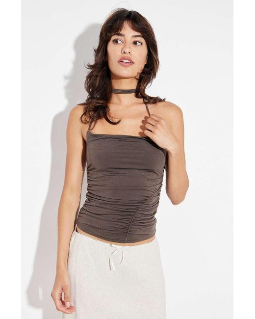 Silence + Noise Brown Silence + Noise Marlo Ruched Halter Top