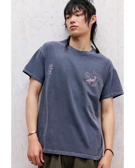 Urban Outfitters Blue Uo Koi Motif T-shirt for men