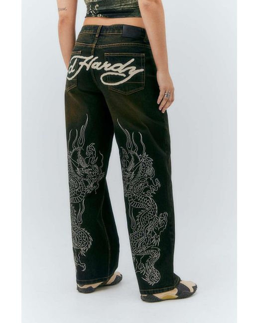 Ed Hardy Green Uo Exclusive Embroidered Dragon Jeans
