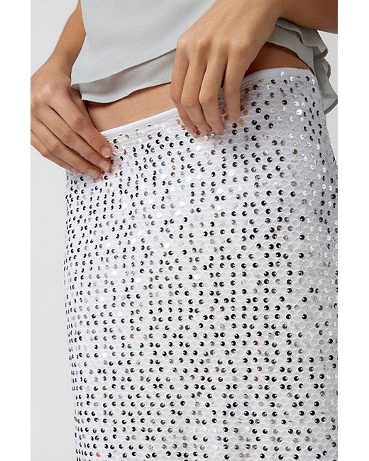 Motel White Uo Exclusive Tresha Sequin Midi Skirt