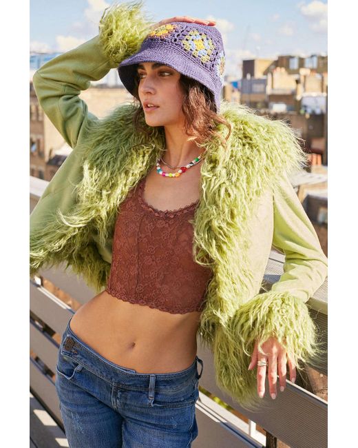 Urban Outfitters Green Uo Y2k Fur-trim Jacket