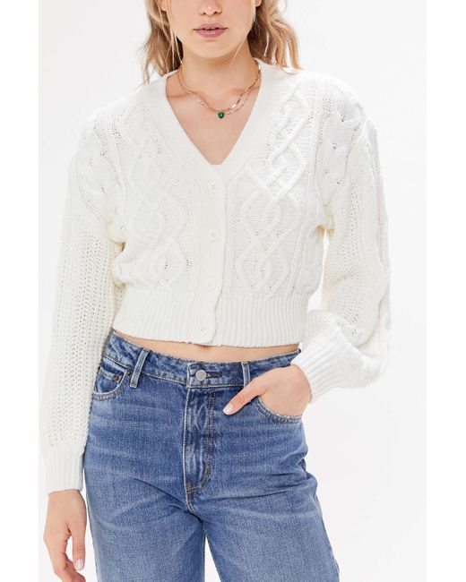 Urban Outfitters White Uo Elena Cable Knit Cardigan Sweater
